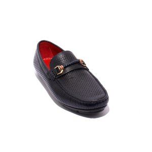 ROBERTO SERPENTINI 20650b Navy Perforated Leather Moccasins Loafers